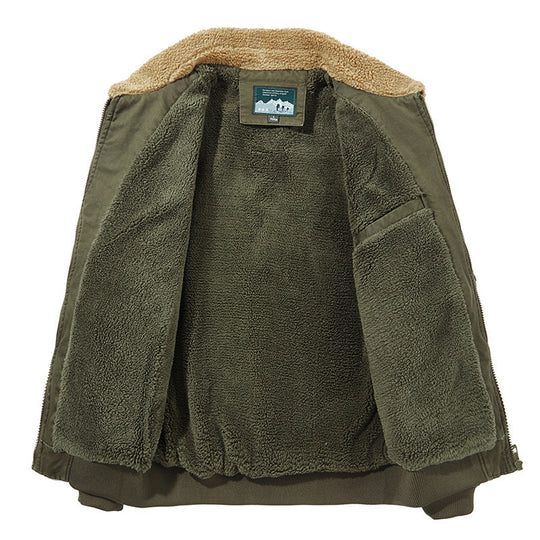 Herren Aviator-Blouson aus Canvas mit Sherpa-Kragen, Teddyfleece-Innenfutter und Multifunktions-Taschen Shop Nory