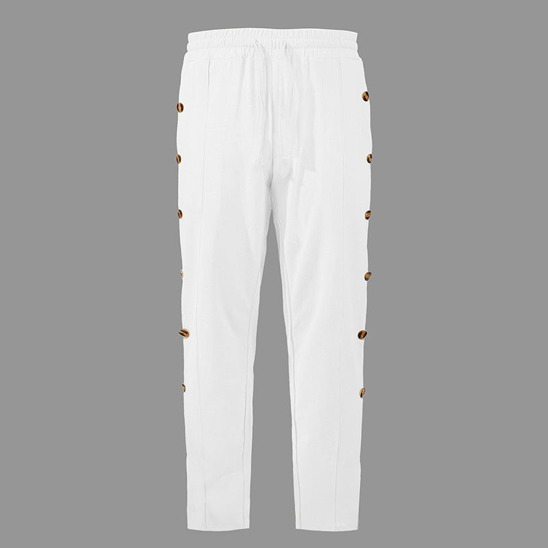 Herren Relaxed-Fit Freizeithose mit seitlichen Zierknopfleisten, elastischem Bund und Kordelzug Shop Nory