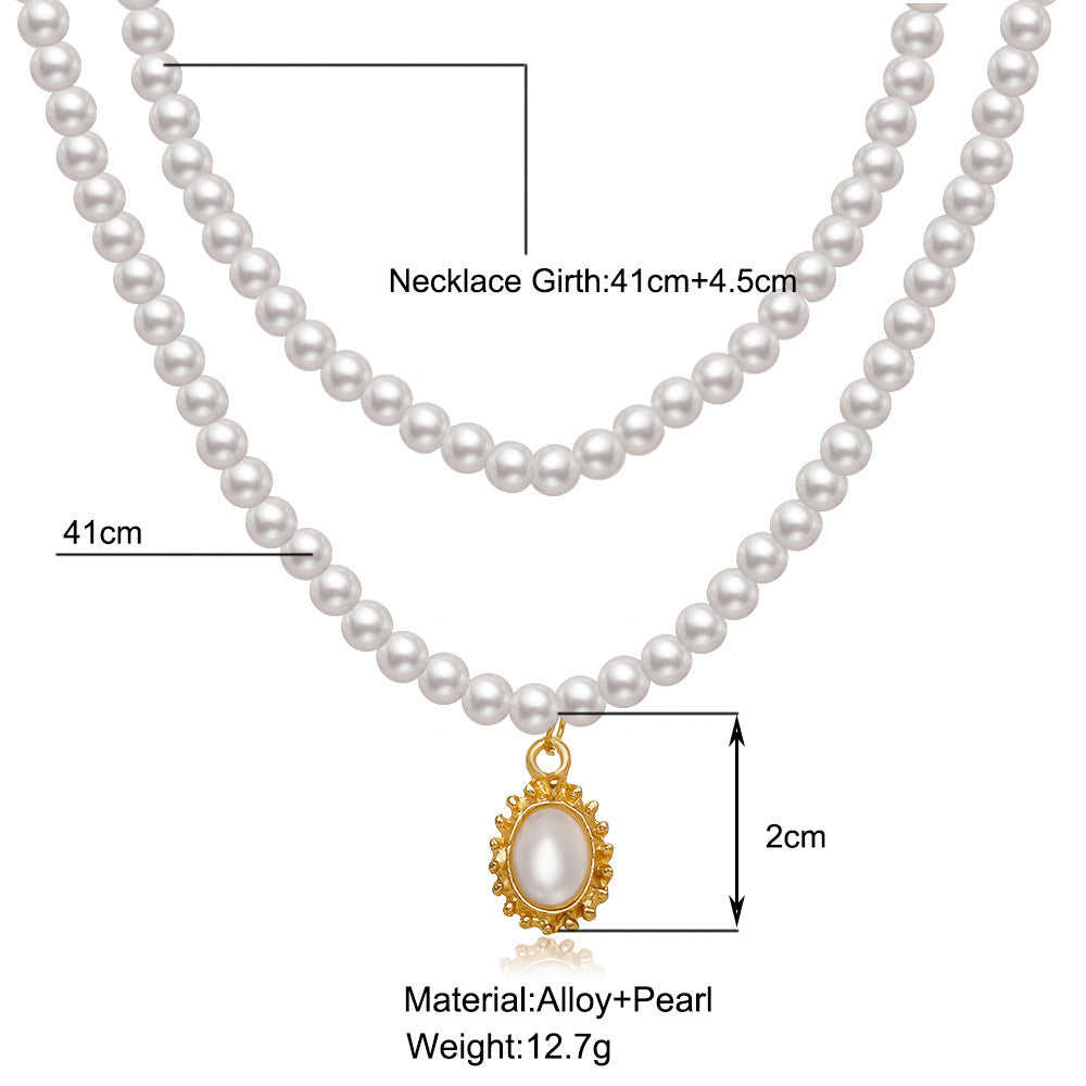 Damen Halskette mit doppelter Perlenreihe und eleganten Anhänger Shop Nory