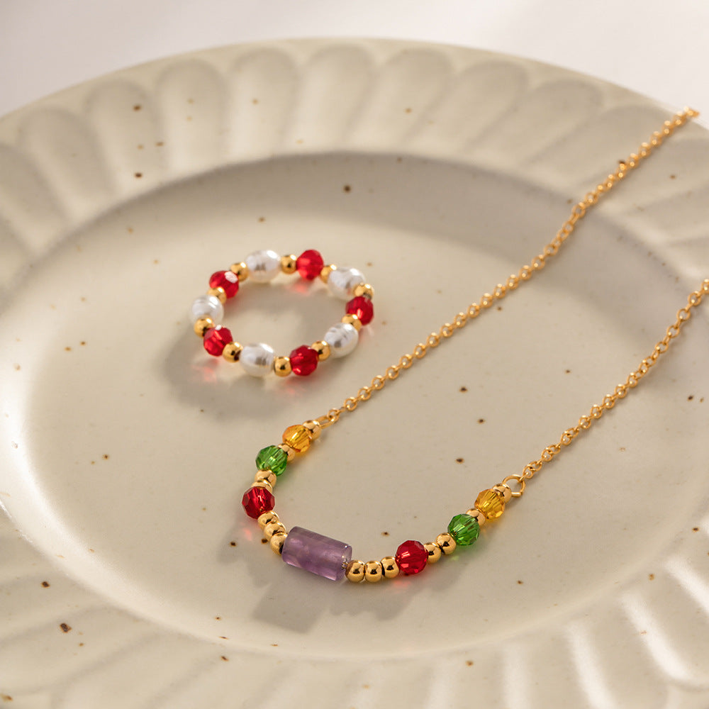 Damen Halskette mit farbenfrohen Kristallanhängern und elegantem Design Shop Nory