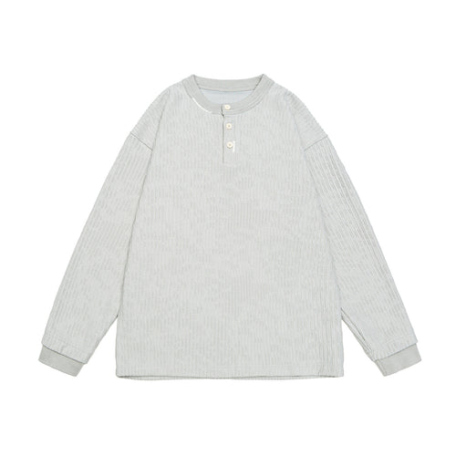 Unisex Gerippter Henley-Pullover mit Knopfleiste Oversize-Schnitt Shop Nory
