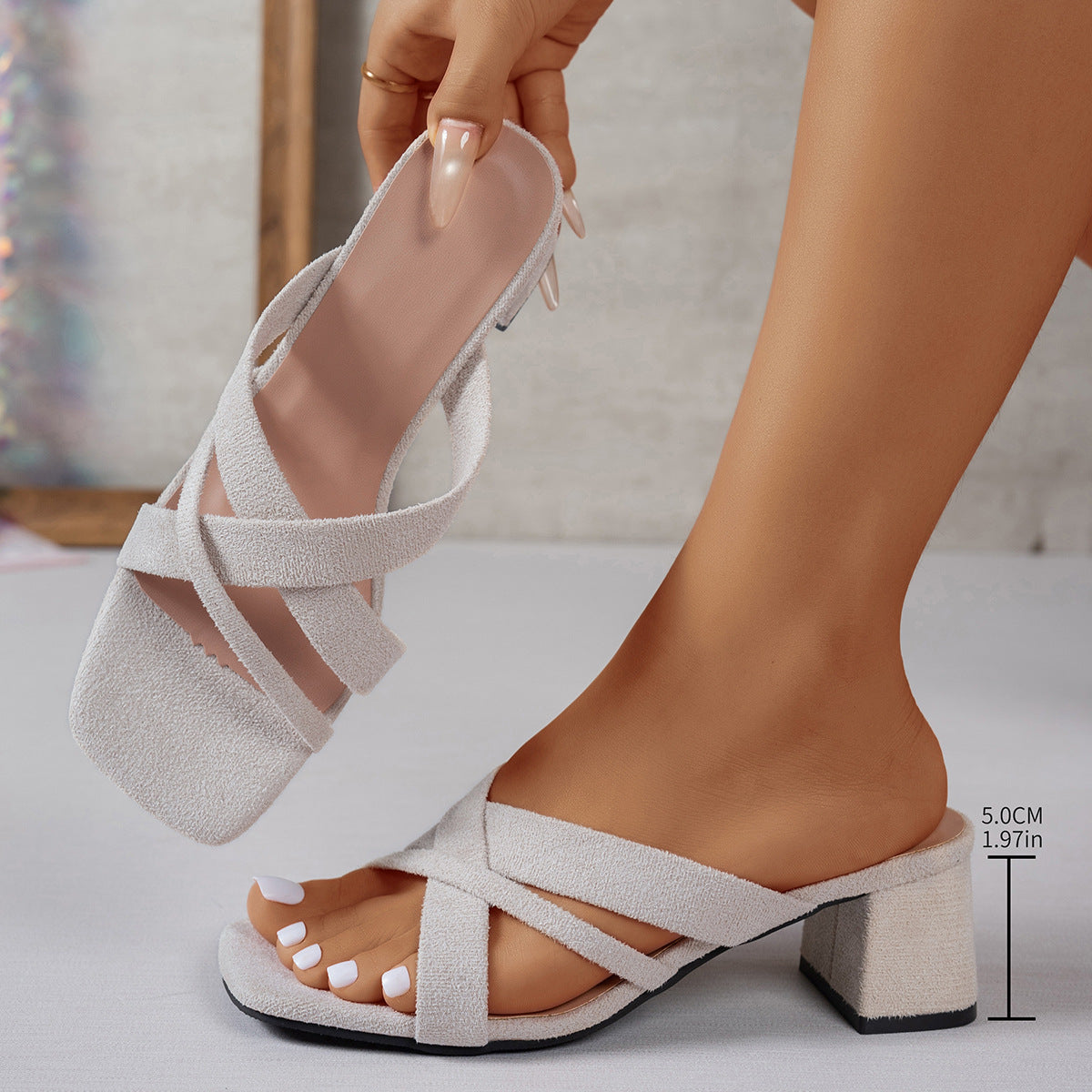 Damen elegante und bequeme Mules mit Blockabsatz