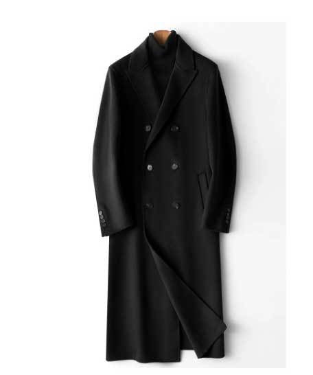 Herren Doppelreihiger Wollmantel mit Kaschmiranteil und schmaler Silhouette Shop Nory