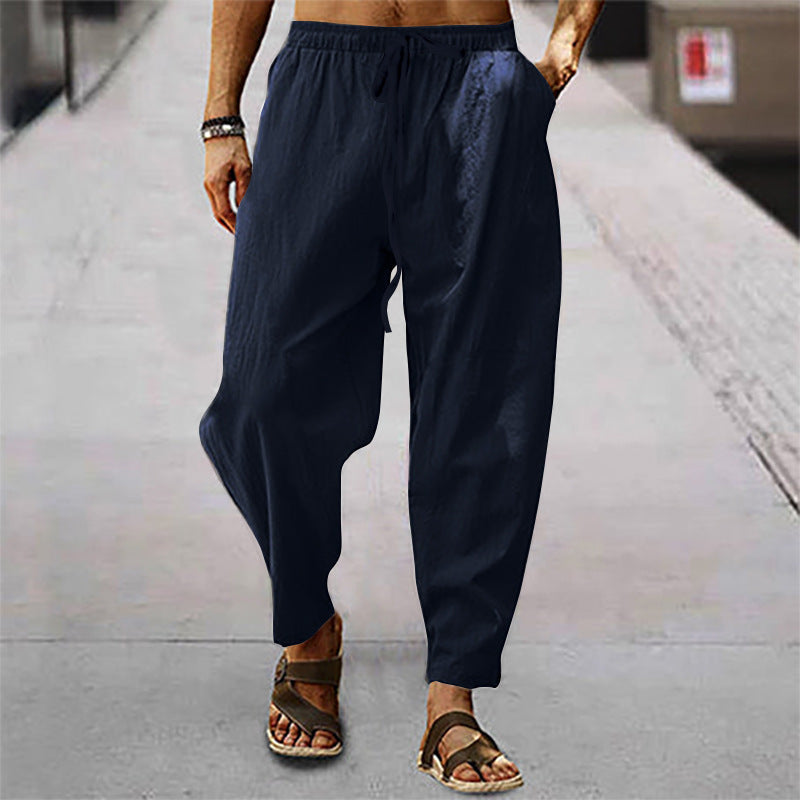 Herren luftige Leinenhose mit seitlichem Kordelzug und entspanntem Schnitt