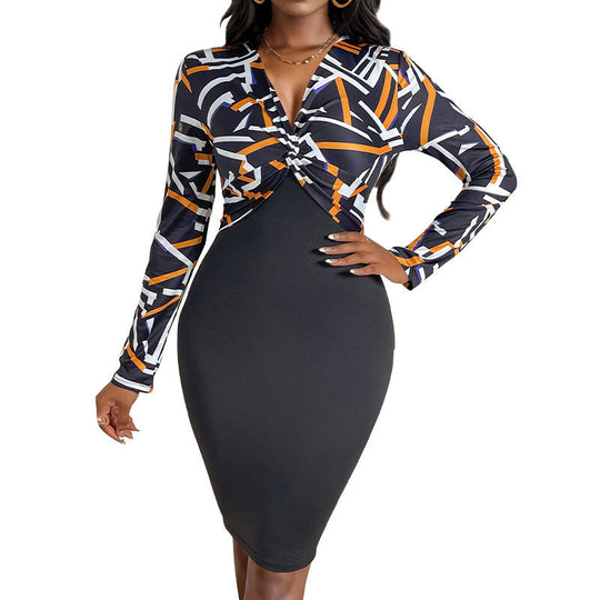 Damen Figurbetontes Wickelkleid mit grafischem Print-Oberteil und Bleistiftrock Shop Nory