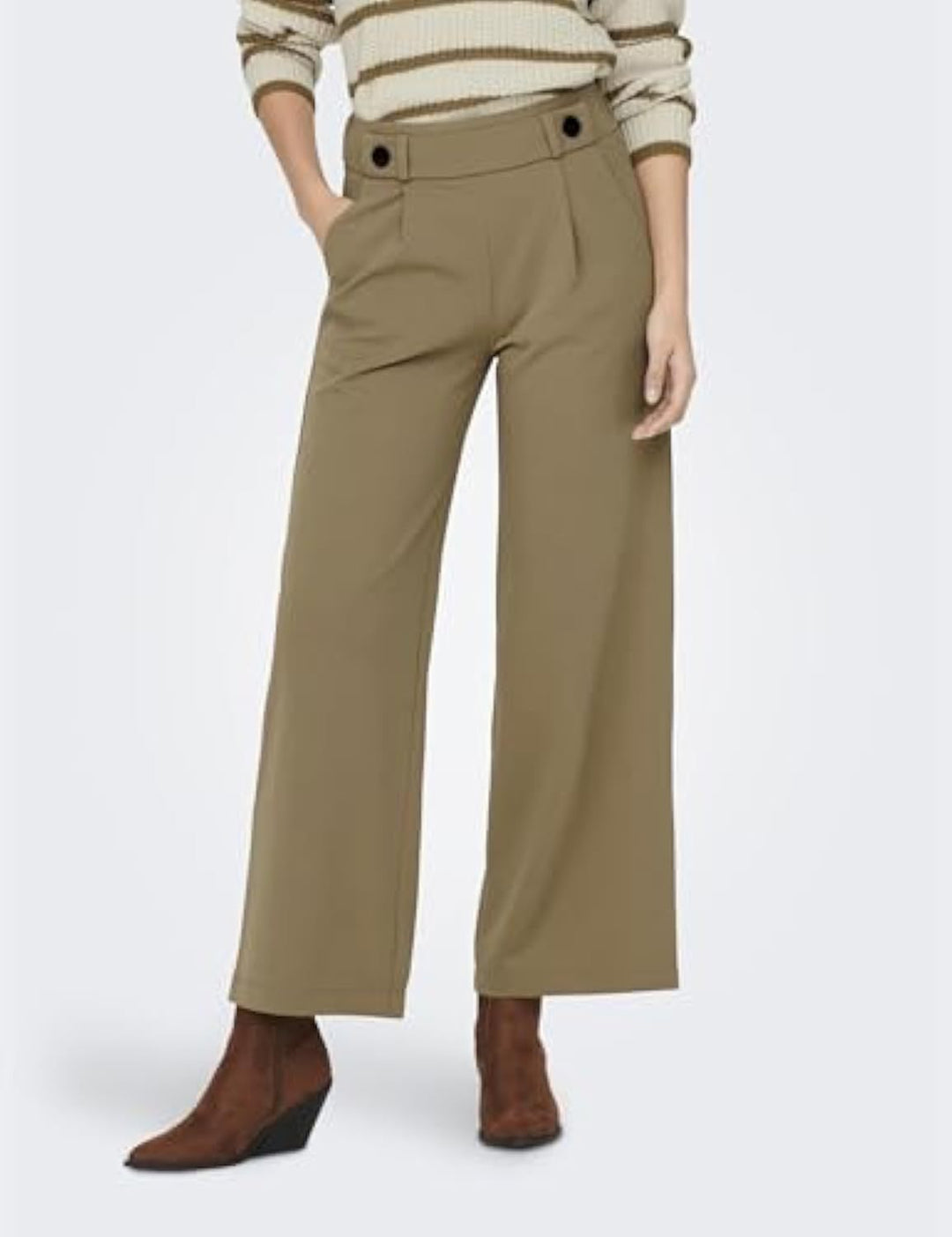 Damen High-Waist Culottehose mit Zierknopf-Bund und weitem Bein Shop Nory