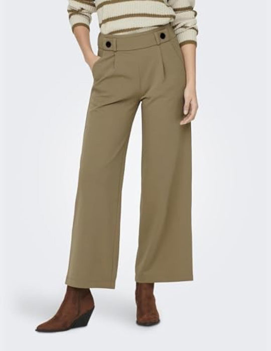 Damen High-Waist Culottehose mit Zierknopf-Bund und weitem Bein Shop Nory