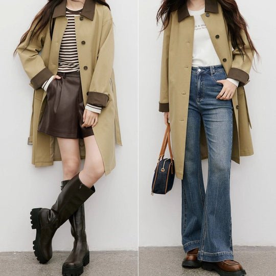 Damen Modischer Trenchcoat mit kontrastierenden Details Shop Nory