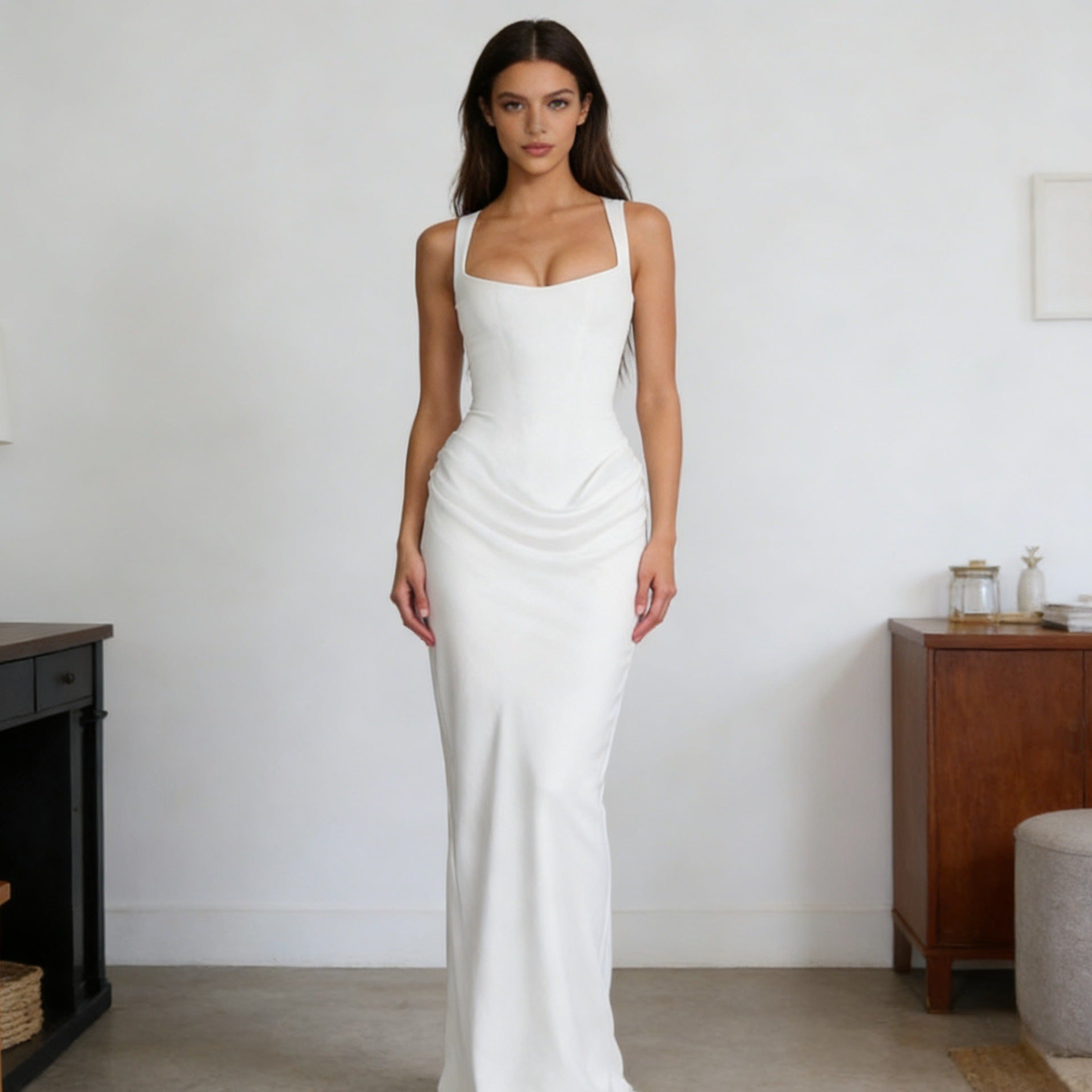 Damen Elegantes Wickelkleid mit schulterfreien Trägern und raffiniertem Drapierungsdetail
