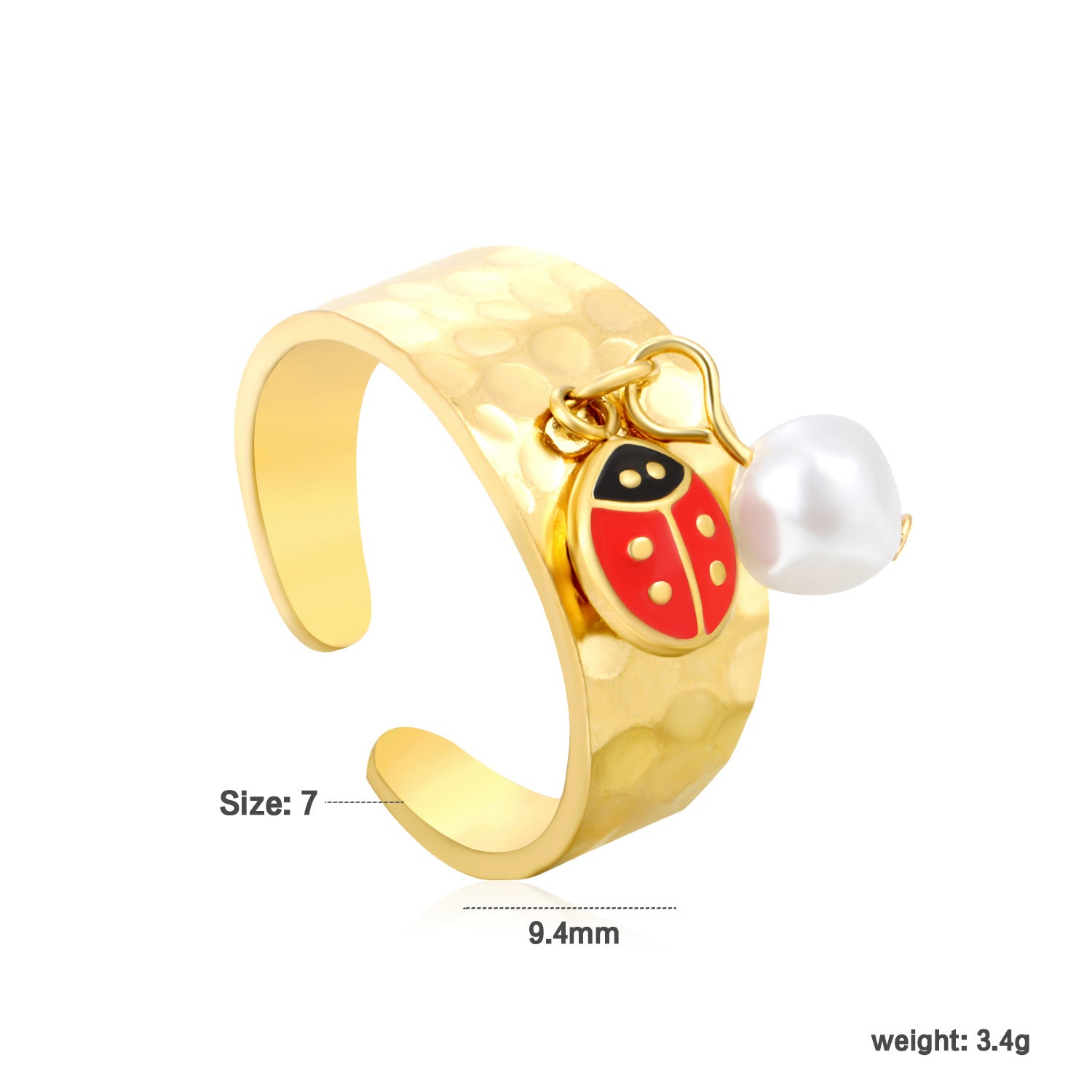 Damen Ring mit kunstvollem Marienkäfer-Anhänger und luxuriöser Perle Shop Nory