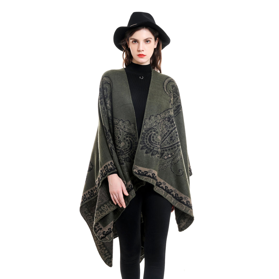 Damen Eleganter Jacquard-Poncho mit Paisley-Muster und offener Vorderseite Shop Nory