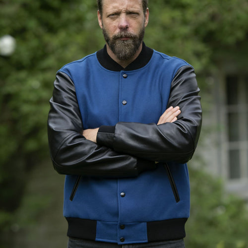 Herren College-Bomberjacke im Varsity-Stil mit Wollkörper und Lederärmeln Shop Nory