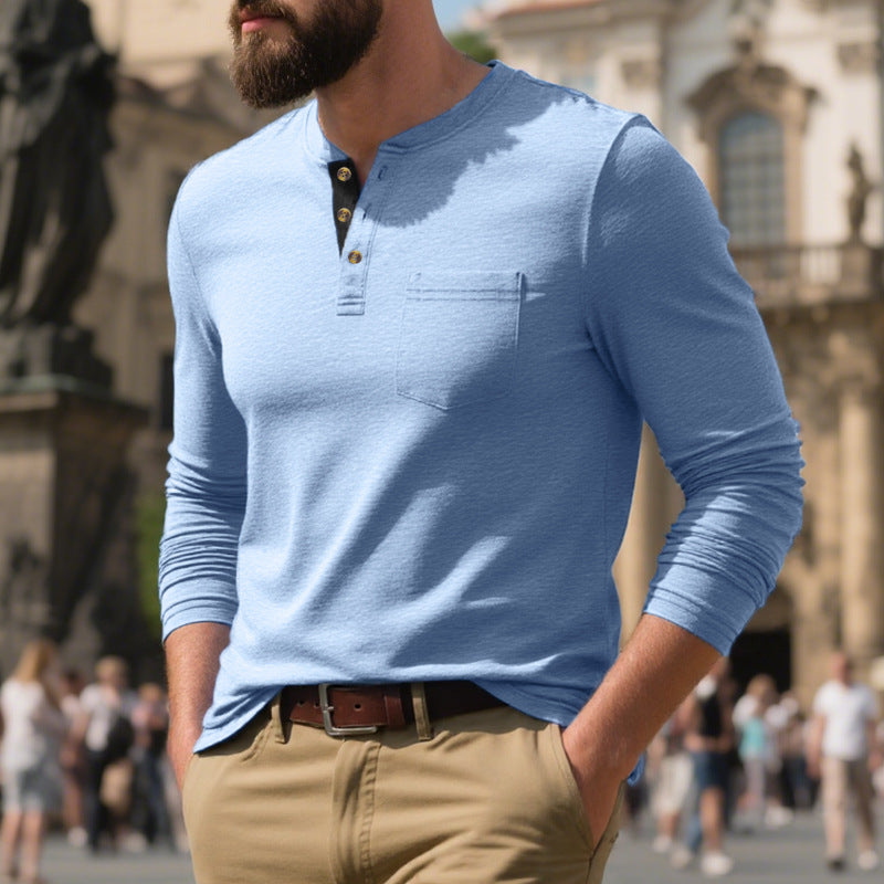 Herren Langarm-Henley-Shirt aus weichem Baumwollmix mit praktischer Brusttasche