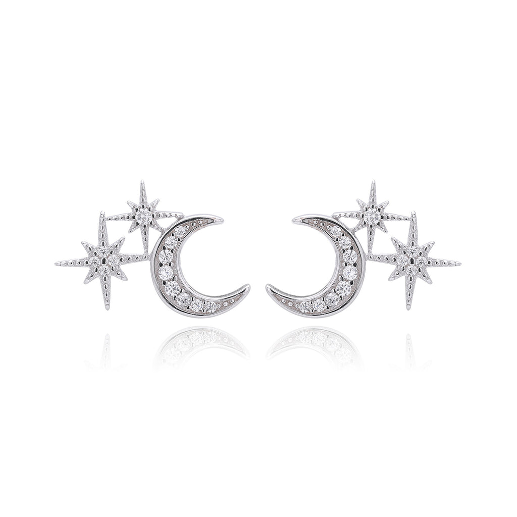 Damen Ohrstecker mit schickem Mond- und Sternendesign aus hochwertigem 925 Sterling Silber Shop Nory