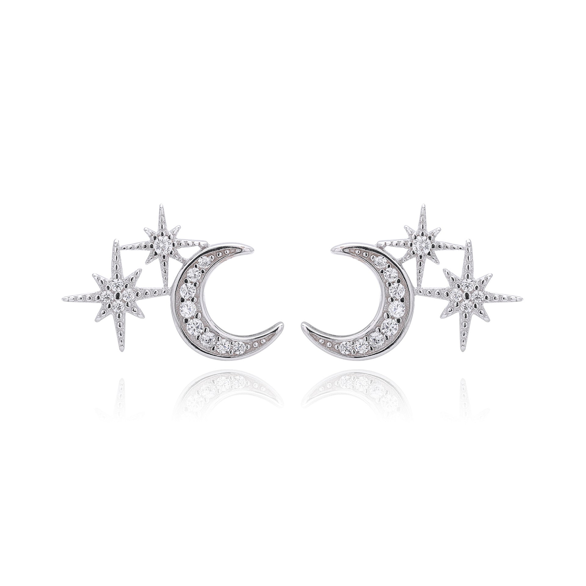 Damen Ohrstecker mit schickem Mond- und Sternendesign aus hochwertigem 925 Sterling Silber Shop Nory