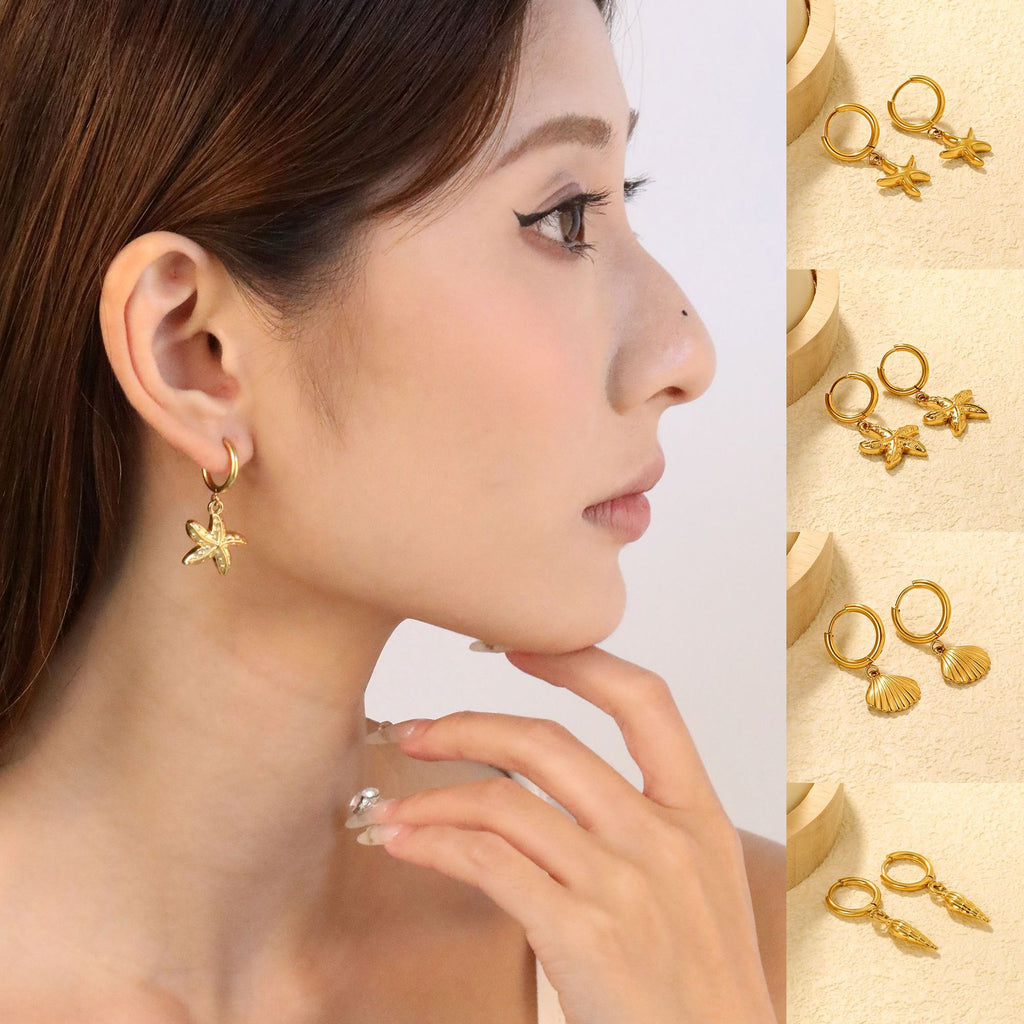 Damen Hängende Ohrstecker mit Muschel-Design und eleganter Goldbeschichtung Shop Nory