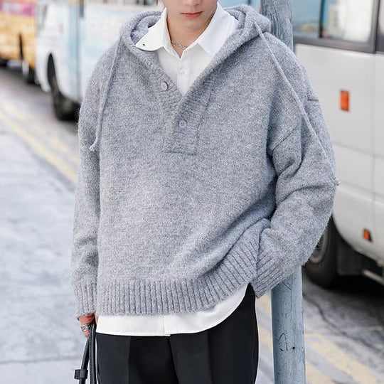 Herren Modischer Grobstrickpullover mit Kapuze Shop Nory