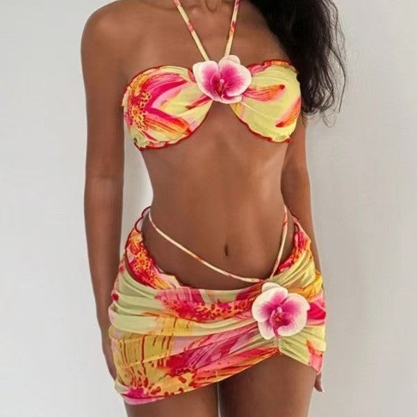 Damen Bikini-Set mit Blumenmuster und raffinierter Wickelrock