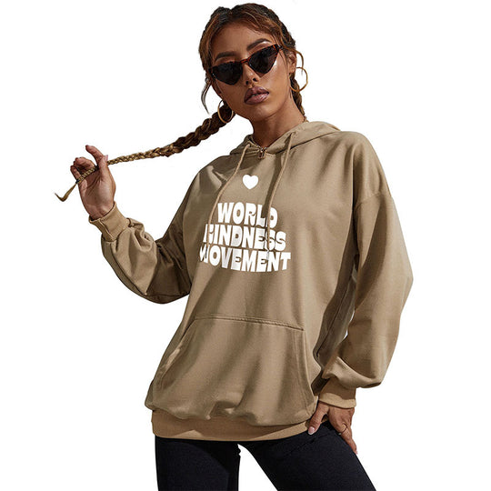 Damen Lässiger Oversize-Kapuzenpullover mit Statement-Print, Kängurutasche und Rippbündchen Shop Nory