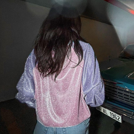 Damen Glitzerndes Oversize-Sweatshirt mit Raglanärmeln und Retro-Los-Angeles-Print Shop Nory
