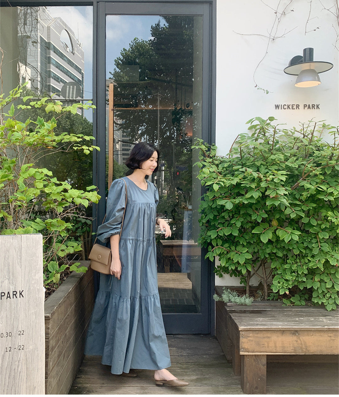 Damen Langes Stufenkleid mit Ballonärmeln und Tunnelzug Shop Nory