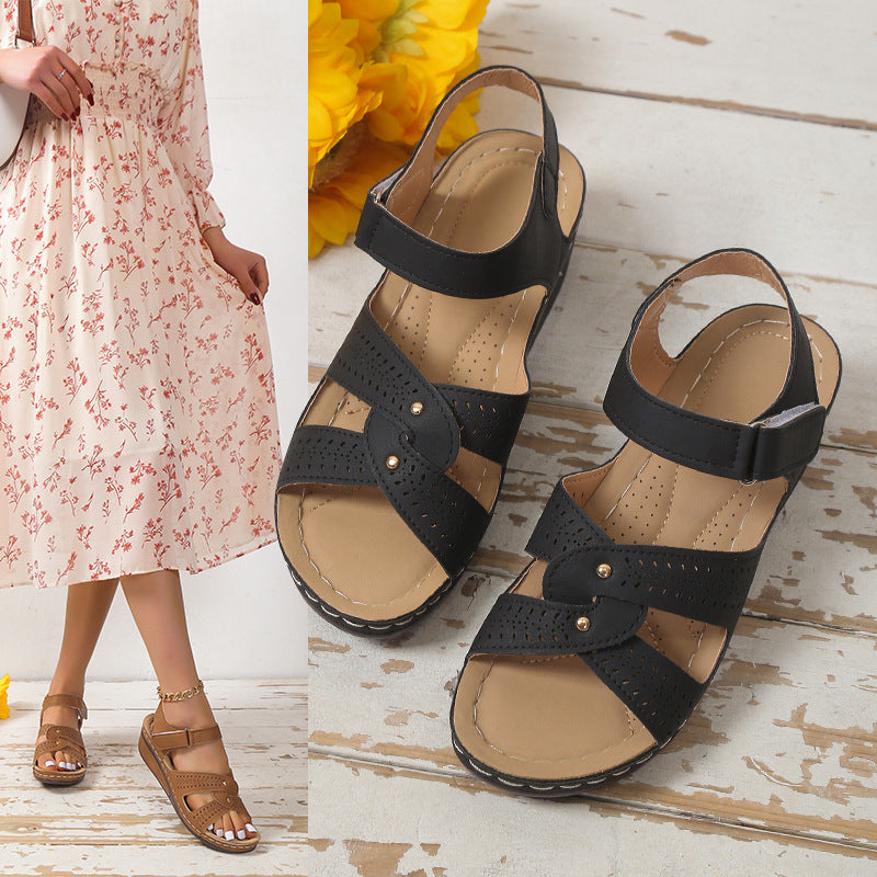 Damen Bequeme Riemchen-Sandalen mit verstellbarem Klettverschluss und anatomischem Fußbett