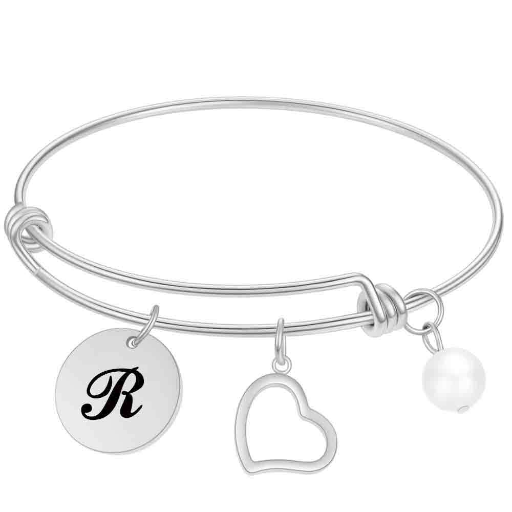 Damen Armreif mit personalisierbarem Herz- und Buchstaben-Anhänger Shop Nory