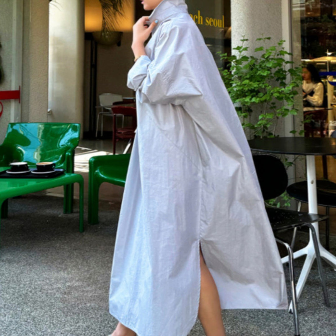 Damen Fließendes Oversize‑Hemdkleid mit Kentkragen, Kimonoärmeln und Seitenschlitzen Shop Nory