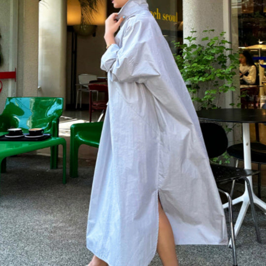 Damen Fließendes Oversize‑Hemdkleid mit Kentkragen, Kimonoärmeln und Seitenschlitzen Shop Nory