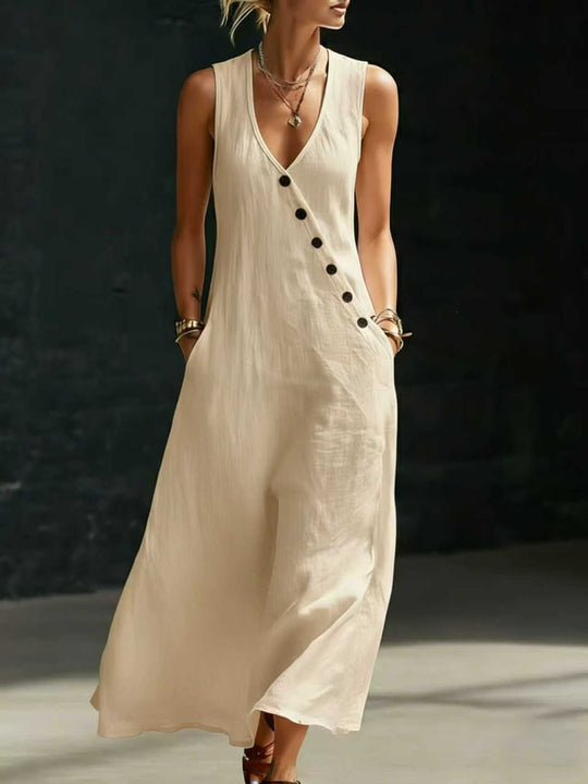 Damen Langarmkleid mit seitlichem Schlitz und Knopfdetails