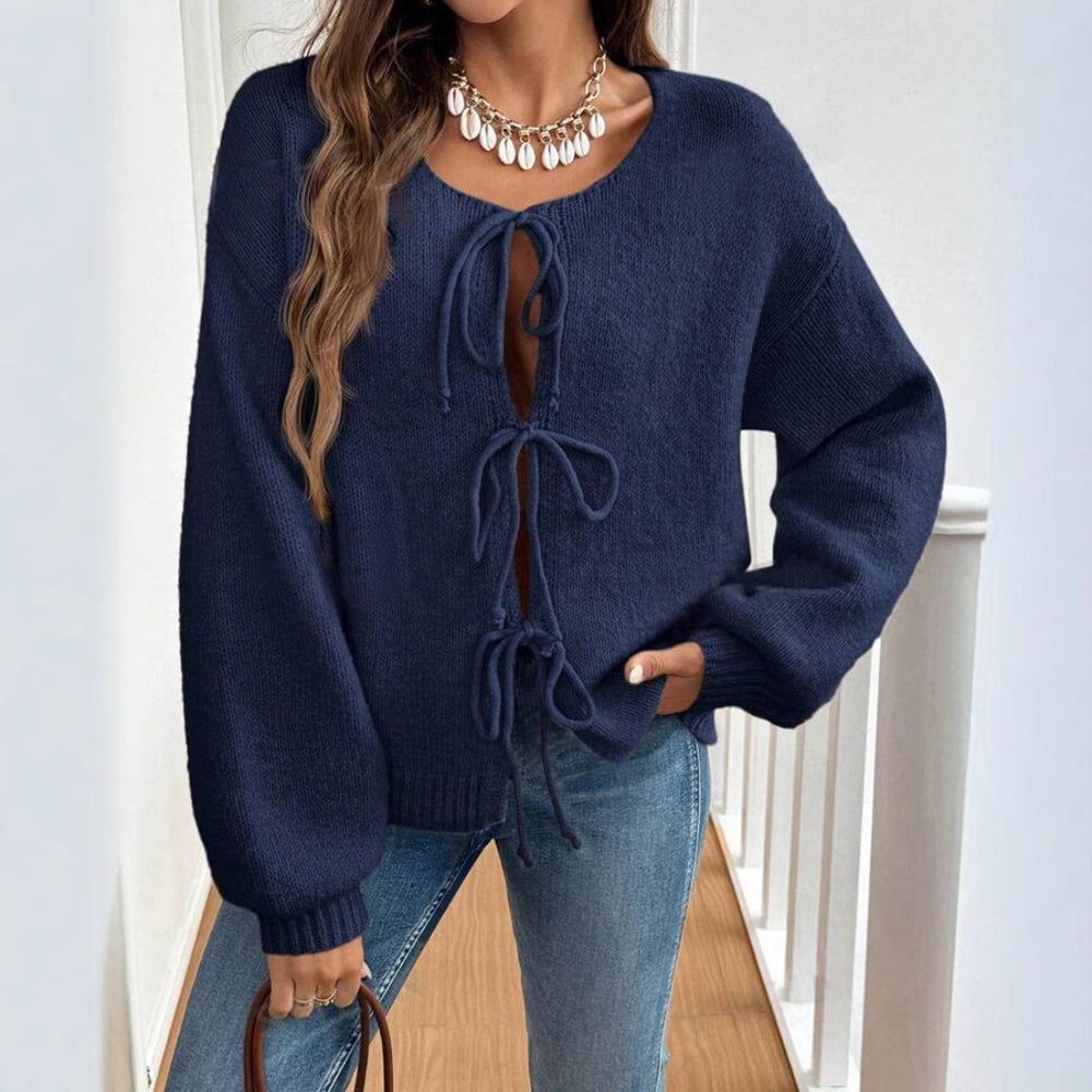 Damen Kurzcardigan mit Bindebändern, Oversize‑Silhouette und Ballonärmeln Shop Nory