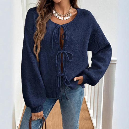 Damen Kurzcardigan mit Bindebändern, Oversize‑Silhouette und Ballonärmeln Shop Nory