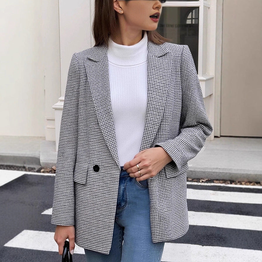 Damen Glencheck-Blazer im Oversize-Schnitt mit Paspeltaschen und leicht gepolsterten Schultern Shop Nory