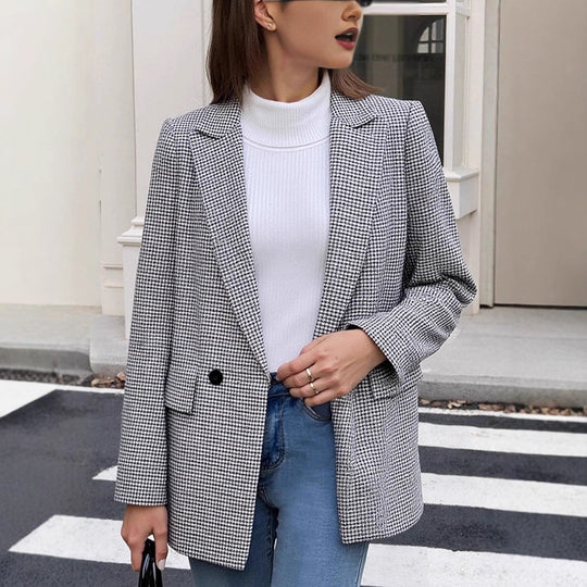 Damen Glencheck-Blazer im Oversize-Schnitt mit Paspeltaschen und leicht gepolsterten Schultern Shop Nory