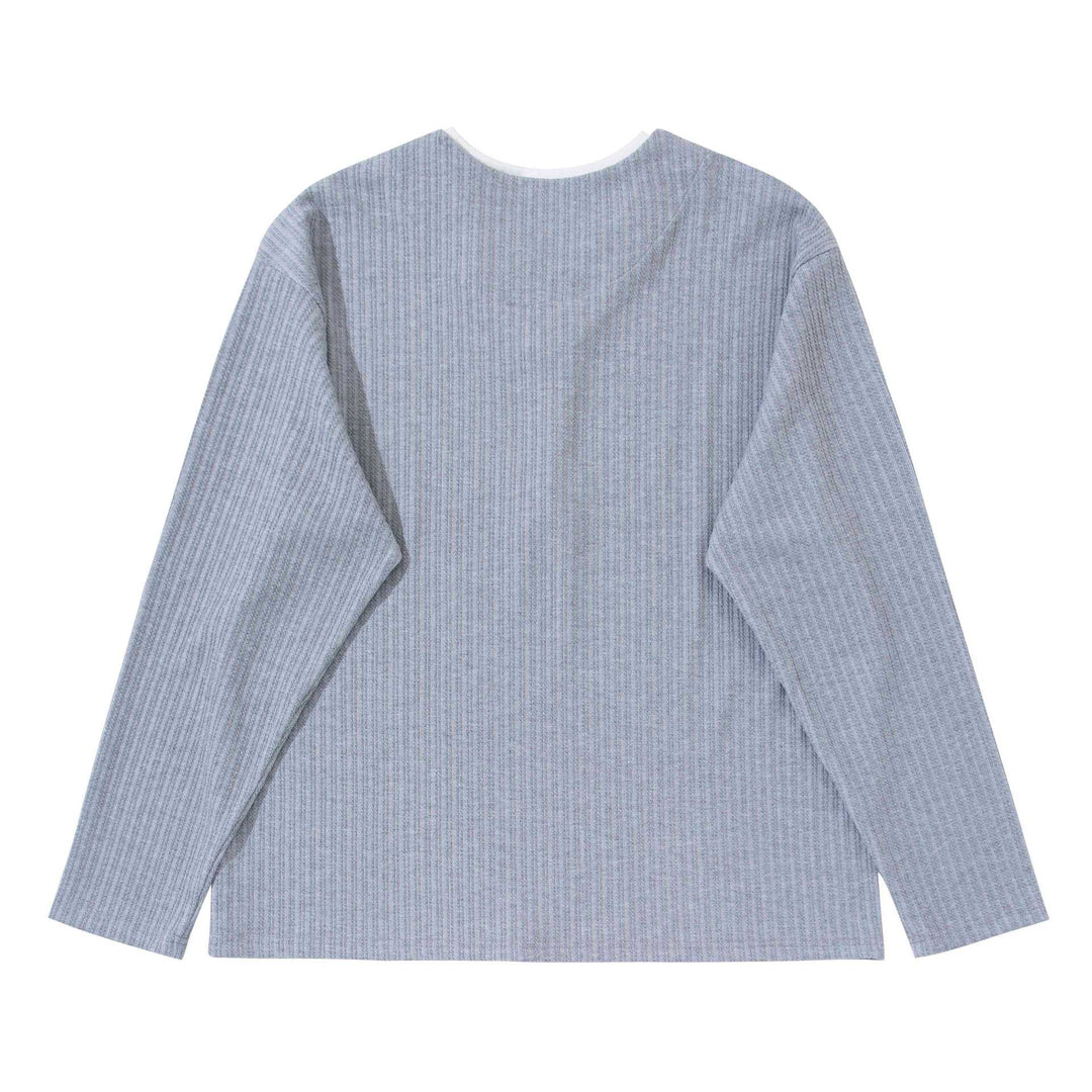 Unisex Gerippter Langarmpullover mit V-Notch und eingesetztem Rundhals-Underlayer Shop Nory