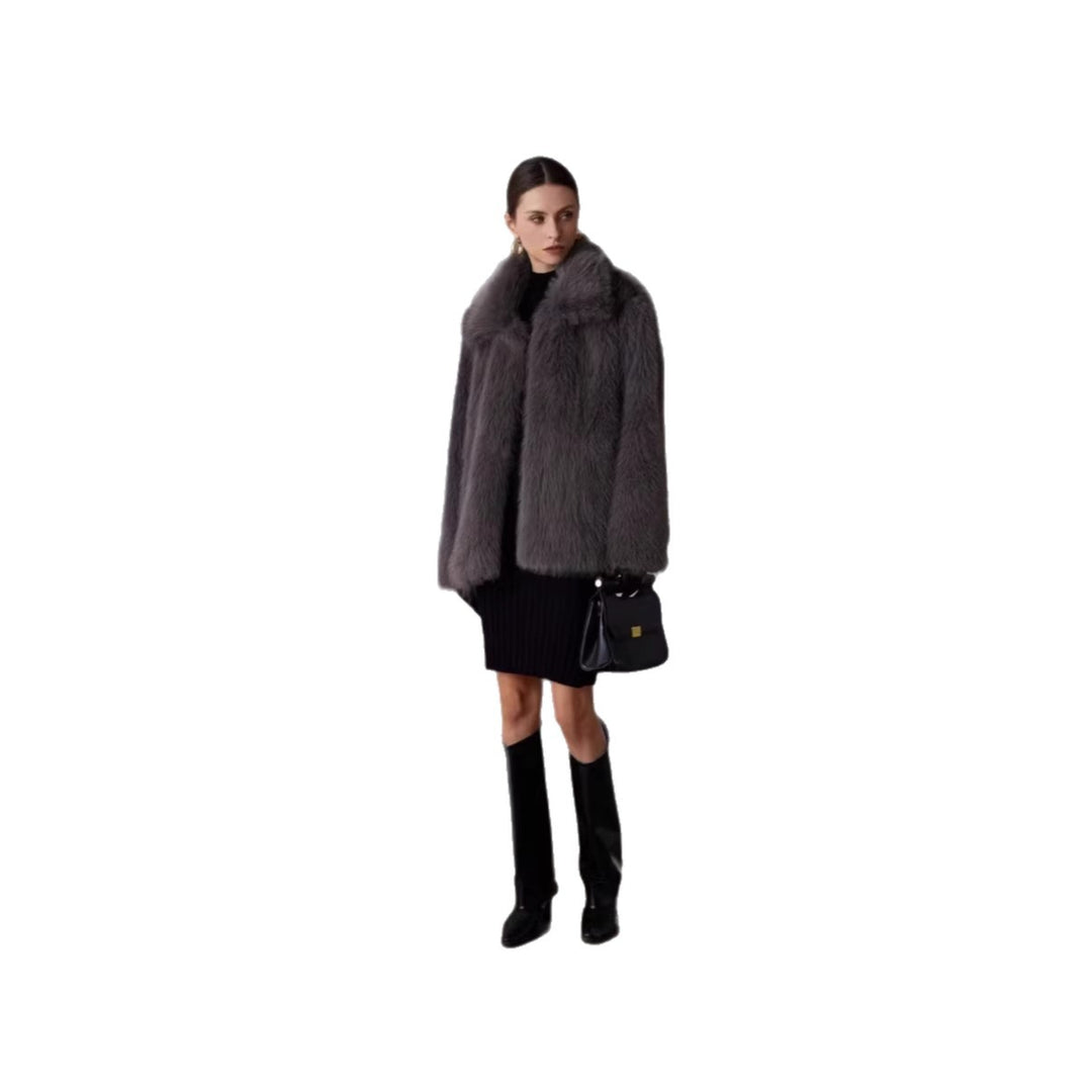 Damen Boxy-Kurzkunstpelz-Mantel mit extravoluminösem Schalkragen Shop Nory