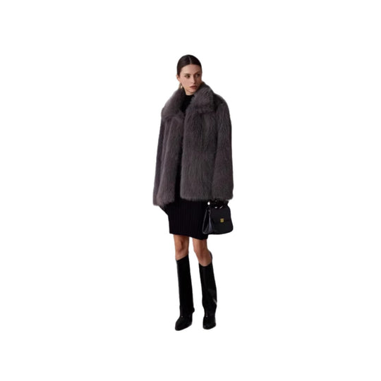Damen Boxy-Kurzkunstpelz-Mantel mit extravoluminösem Schalkragen Shop Nory