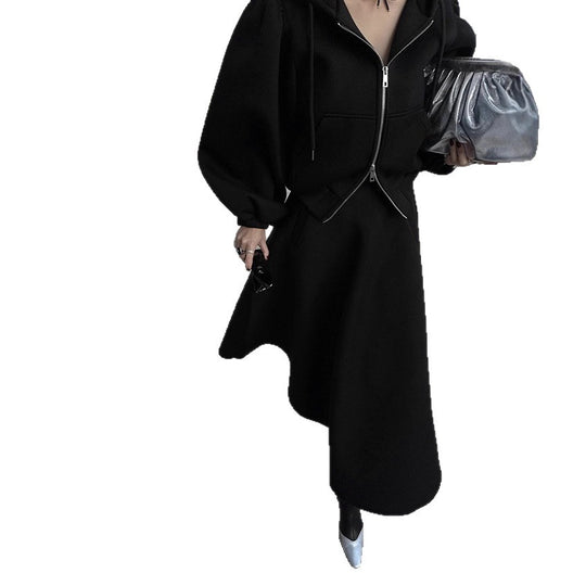 Damen Elegantes Sweatset aus Scuba‑Jersey mit Ballonärmeln und ausgestelltem Midirock Shop Nory