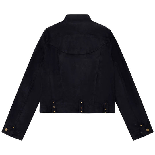 Damen Kurz geschnittene Velourslederjacke mit Stehkragen, Zier‑Nieten und Pattentaschen Shop Nory