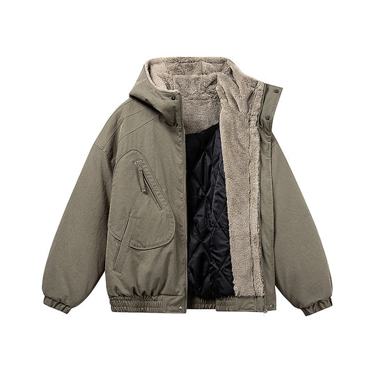 Unisex Kurz geschnittene Isolationsjacke im Boxy‑Cut mit Teddyinnenfutter und diagonal eingesetzten Reißverschlusstaschen Shop Nory