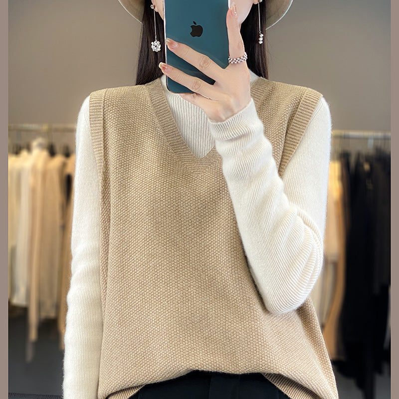 Damen Oversize Strickweste mit tiefem V‑Ausschnitt und feiner Struktur Shop Nory