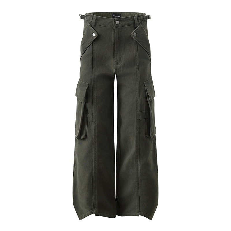 Damen hochtaillierte weite Cargo Culotte-Hose mit Multi‑Taschen und verstellbarem Bund Shop Nory