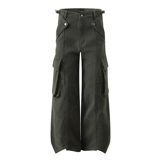 Damen hochtaillierte weite Cargo Culotte-Hose mit Multi‑Taschen und verstellbarem Bund Shop Nory