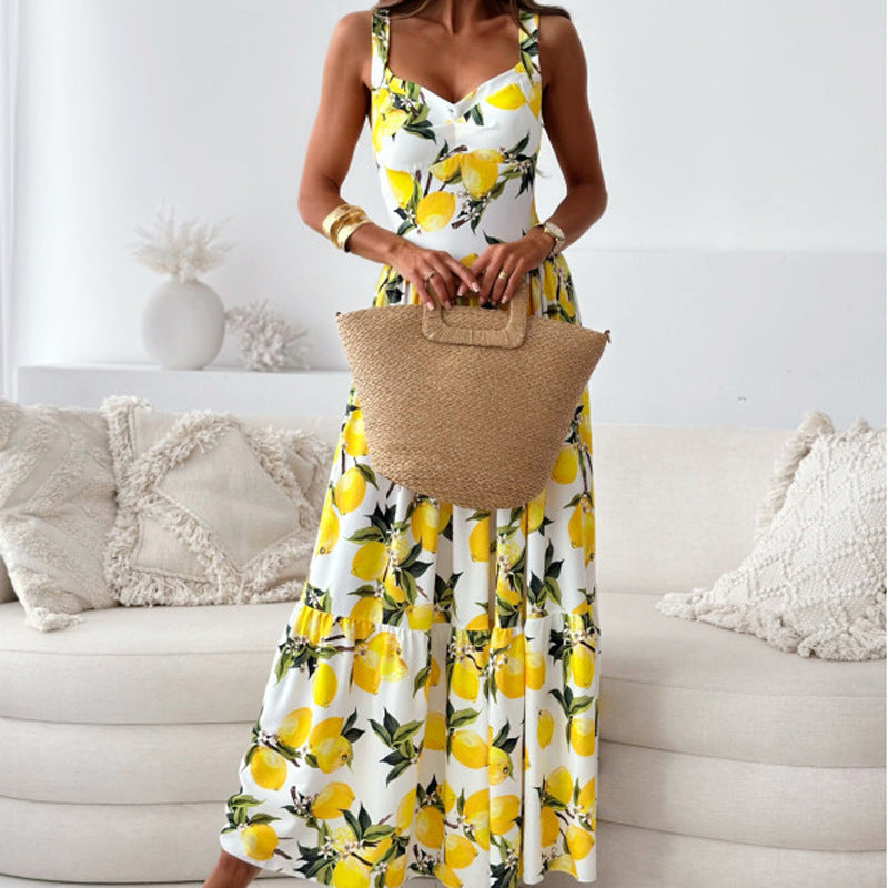 Damen Sommerkleid mit Romantischem Zitronenprint
