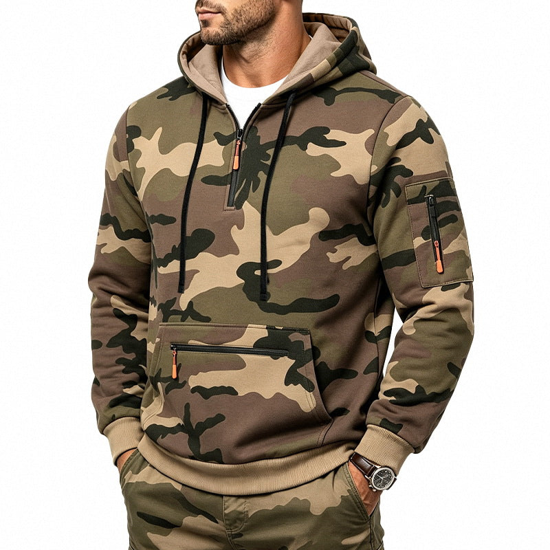 Herren Kapuzenpullover mit Tarnmuster, Reißverschlusstaschen und Kängurutasche Shop Nory