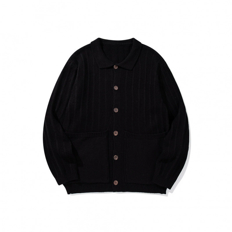 Unisex Grobgestrickte Hemdjacke mit Kentkragen, Knopfleiste und aufgesetzten Taschen Shop Nory