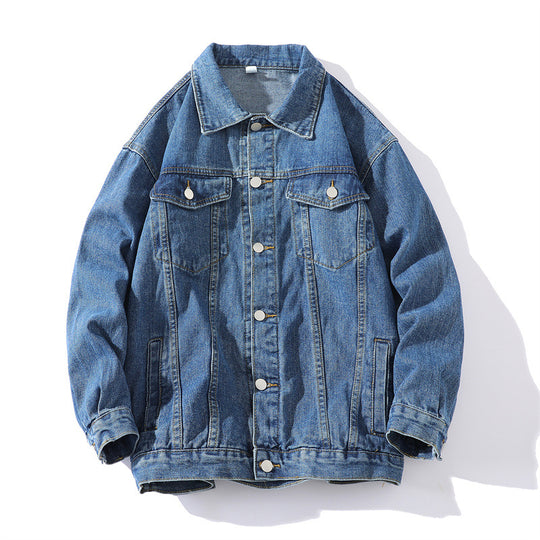 Unisex Oversize-Jeansjacke aus robustem Denim mit Druckknopfleiste Shop Nory