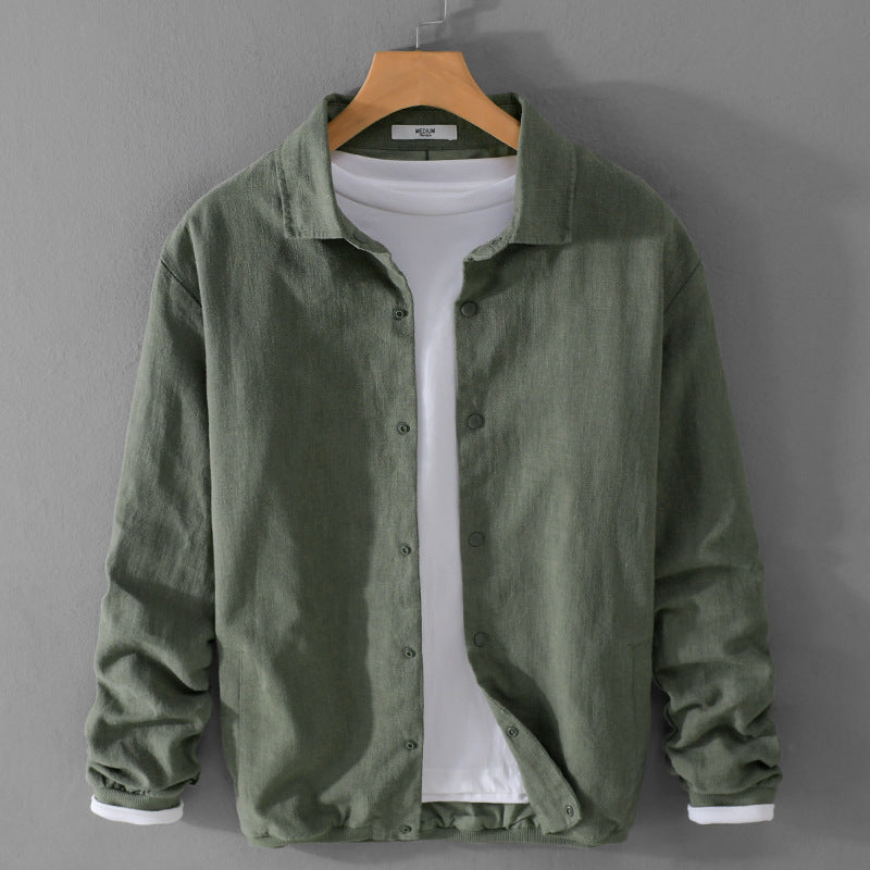 Herren Leichte Leinenjacke mit Hemdkragen, Relaxed Fit und Druckknopfleiste Shop Nory