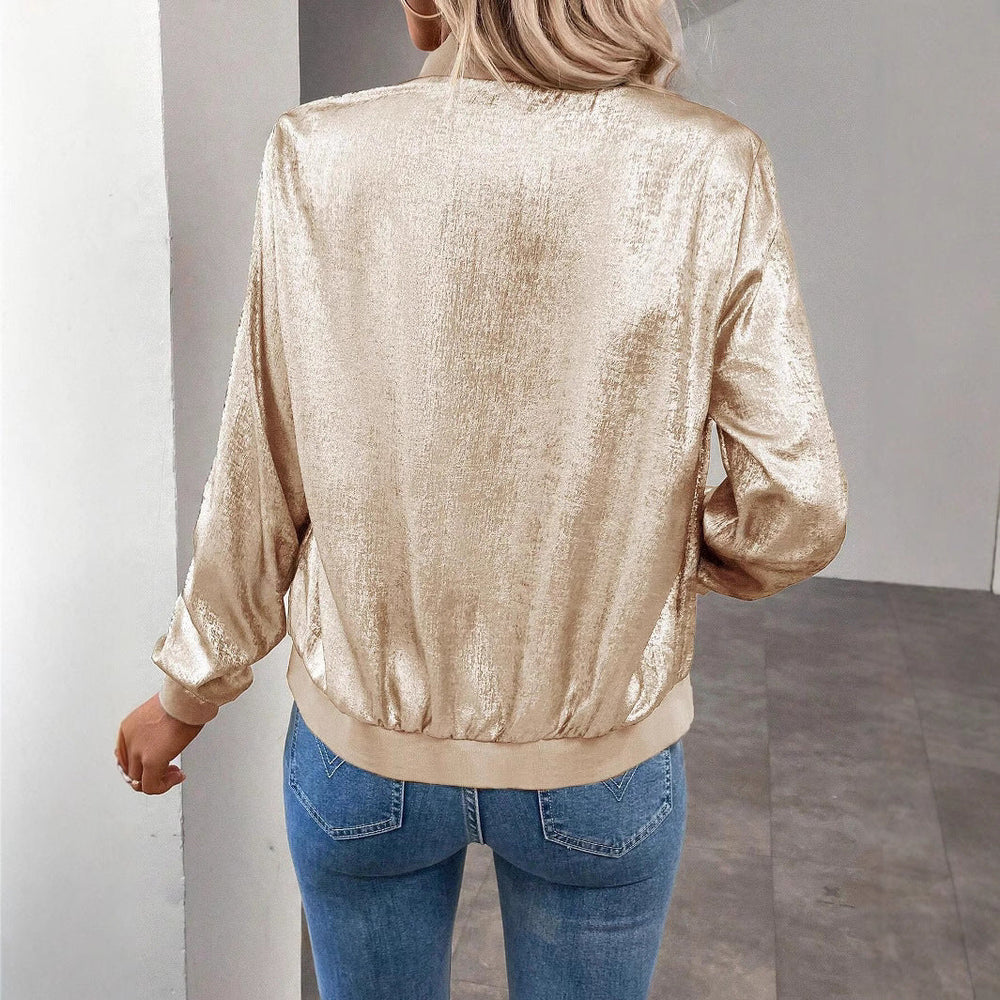 Damen Glitzernde Bomberjacke mit elastischen Bündchen