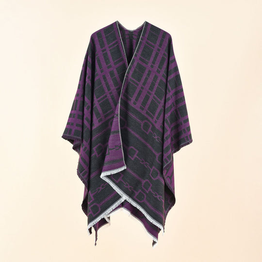 Damen Jacquard-Umhang mit Steigbügel‑Motiv und Fransensaum Shop Nory